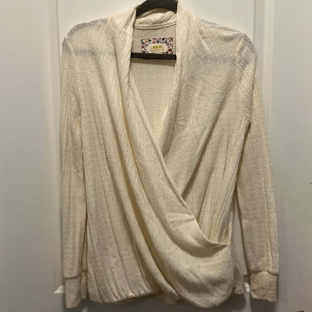 Maeve by Anthropologie Ivory Surplice Wrap Front Sweater